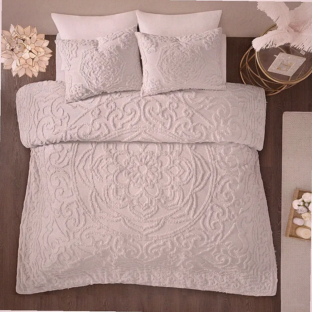 3pc Full/Queen Cecily Cotton Chenille Medallion Comforter Set - Gray