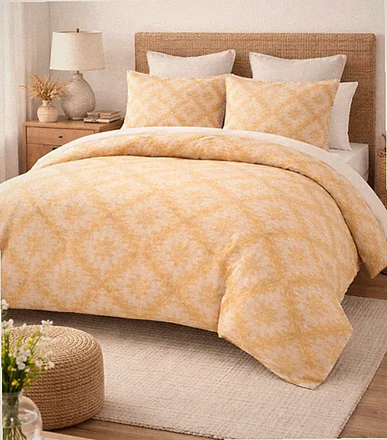 Amity Home Dawson French Ikat Linen Blend Duvet Cover Set Queen Mustard 3pc New