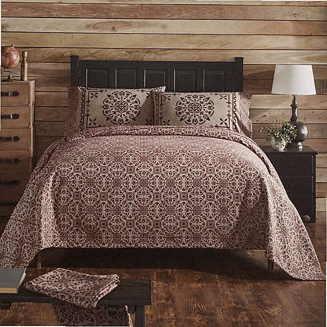 Custom House Burgundy Tan Jacquard King Coverlet 106Wx97L VHC Brands