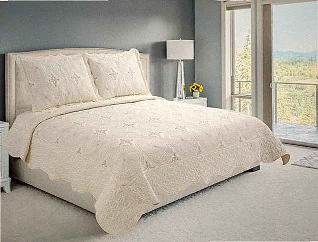 Embroidered Cotton Blend Soft Bedding Bedspread Quilt Set Classic Circle Damask