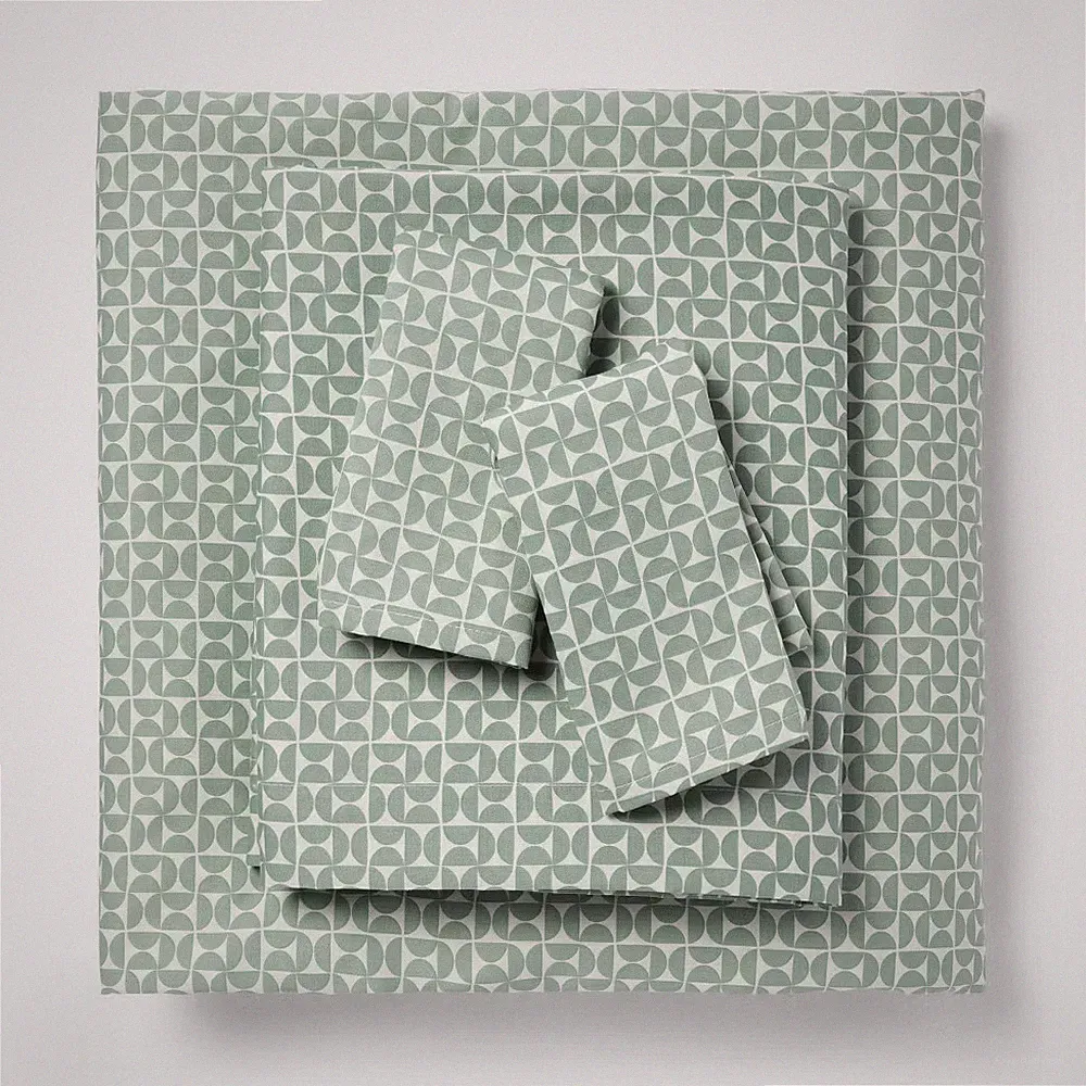 Full Cotton Blend Sateen Sheet Set Green Geo - Room Essentials