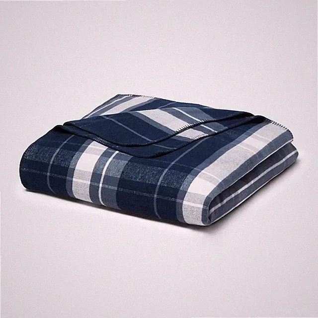 Full/Queen Brushed Cotton Blanket Blue Plaid - Threshold
