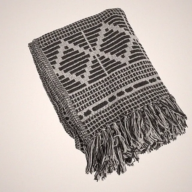 Green Cotton Blend Throw Blanket with Diamond Pattern