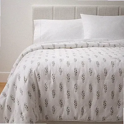 King Lofty Cotton Slub Wood Block Floral Quilt White - Threshold designed