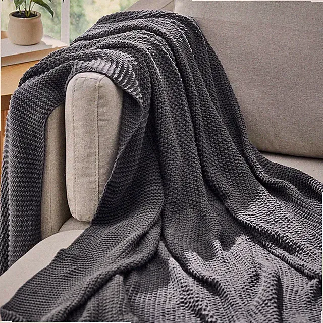 Knit Throw 50"x60" Charcoal, Cotton-Blend 2.3LB