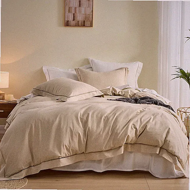 Linen Duvet Cover Queen Size, 3 PCS Natural Linen Cotton Blend Bedding Set with