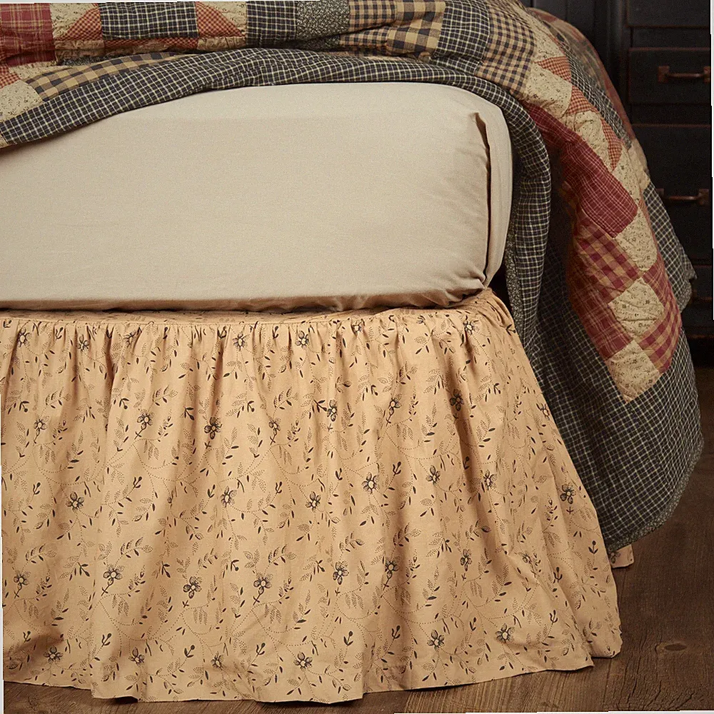 Maisie Primitive Queen Bed Skirt Floral Natural Black Cotton 60x80x16 VHC Brands