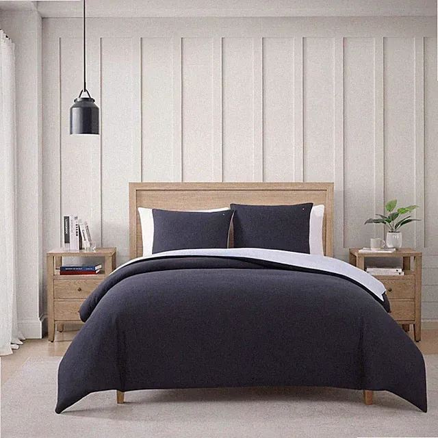 Micro Pique 3-Piece Navy Blue Yarn Dye Cotton Blend Full/Queen Duvet Cover Set