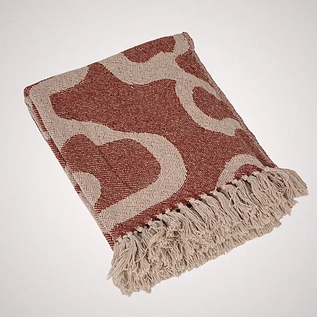 Natural Brown Woven Cotton Blend Jacquard Throw Blanket Abstract Pattern