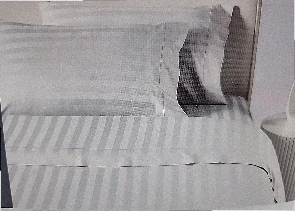 NEW Hotelier Egyptian Cotton Blend Smoke Stripe QUEEN Sheet Set