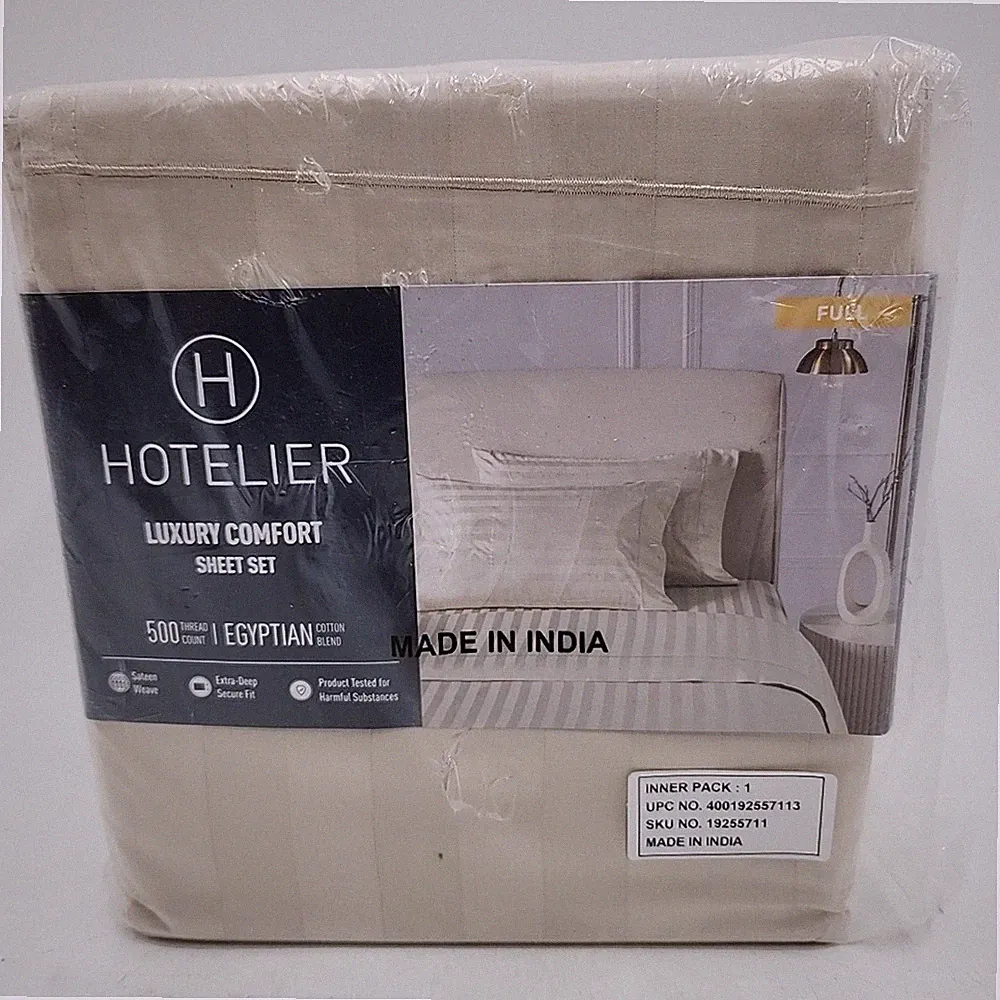 NEW Hotelier Egyptian Cotton Blend Stripe Sheet Set for FULL in Tan