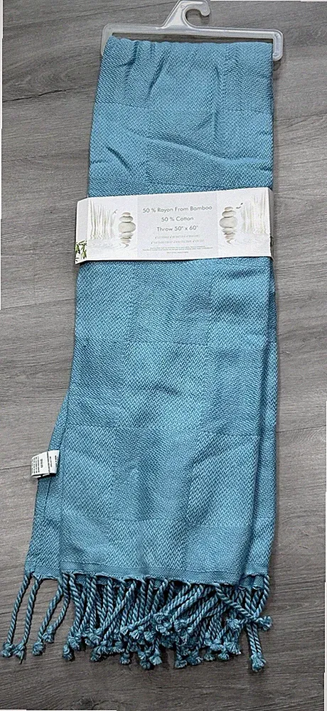 New The Relaxed Bamboo Collection Throw Blanket 50x60 Seaglass Blue Cotton Blend