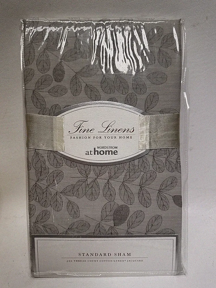 Nordstrom Pillow Shams Standard Silver Pewter Leaf Cotton Blend 300 Thread Set 2