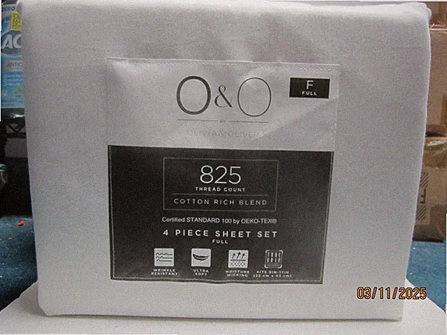 Olivia & Oliver 825TC Cotton Rich Blend 4-Piece Sheet Set Full Solid White