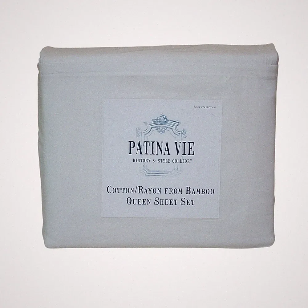 Patina Vie Queen Bamboo Cotton Blend Sheet Set White New Gena White
