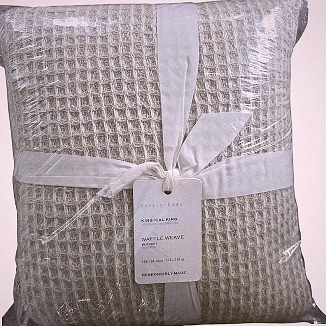 Pottery Barn King Waffle Weave Blanket Neutral Cotton Lightweight New