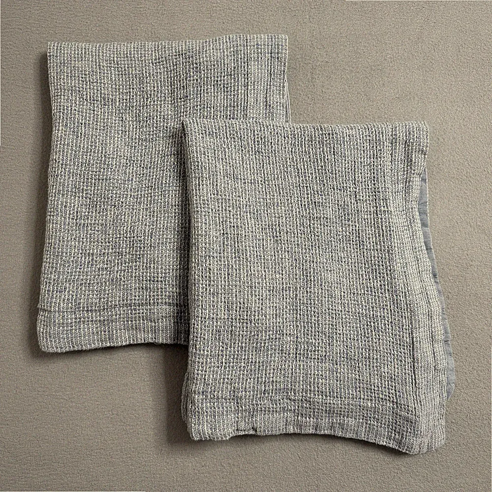 Pottery Barn Standard Pillow Shams Set Of 2 Blue Linen Cotton Blend Waffle