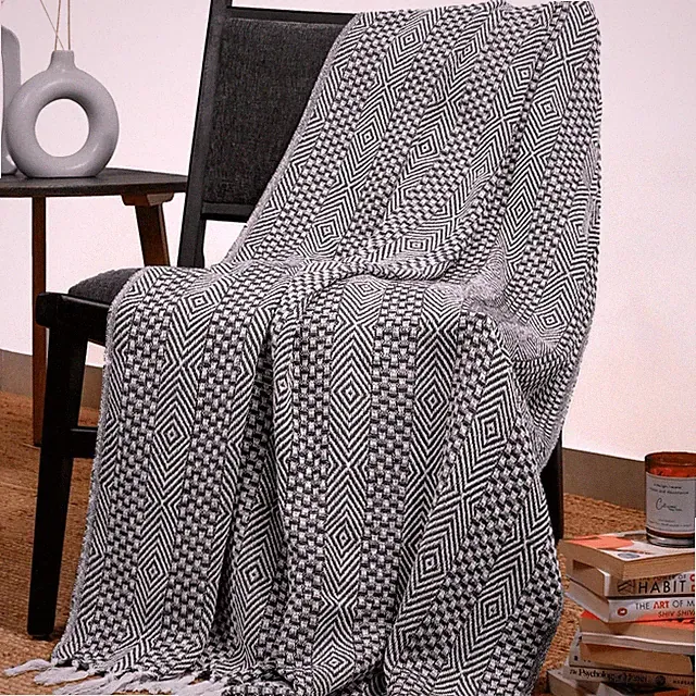 RAJRANG 100% Cotton Farmhouse Throw Blanket 50x60 Inches - Diamond Woven Knit...