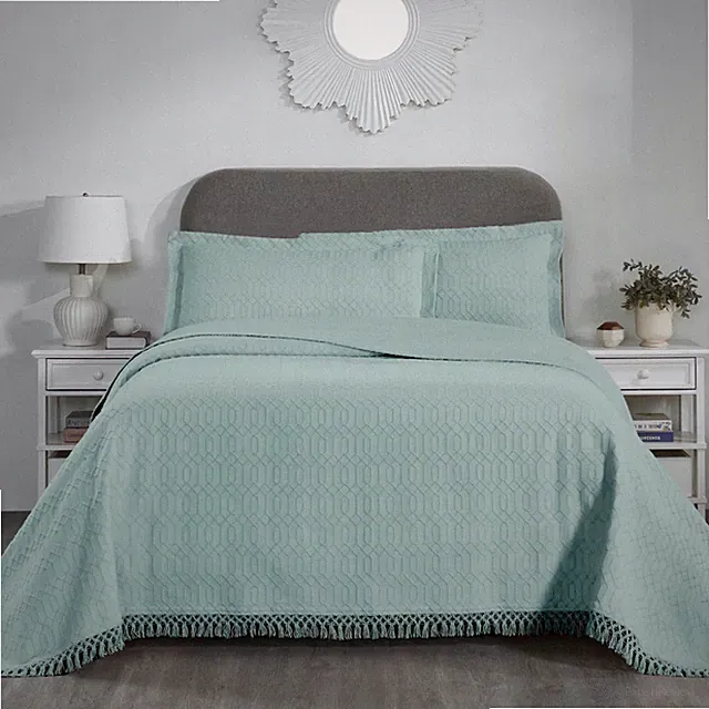 Remi Cotton Blend Jacquard Woven Geometric Fringe Bedspread & Pillow shams Set