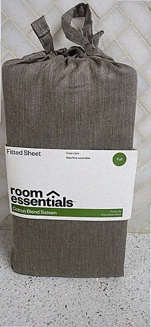 Room Essentials Cotton Blend Sateen Fitted Sheet Full Heather Grey