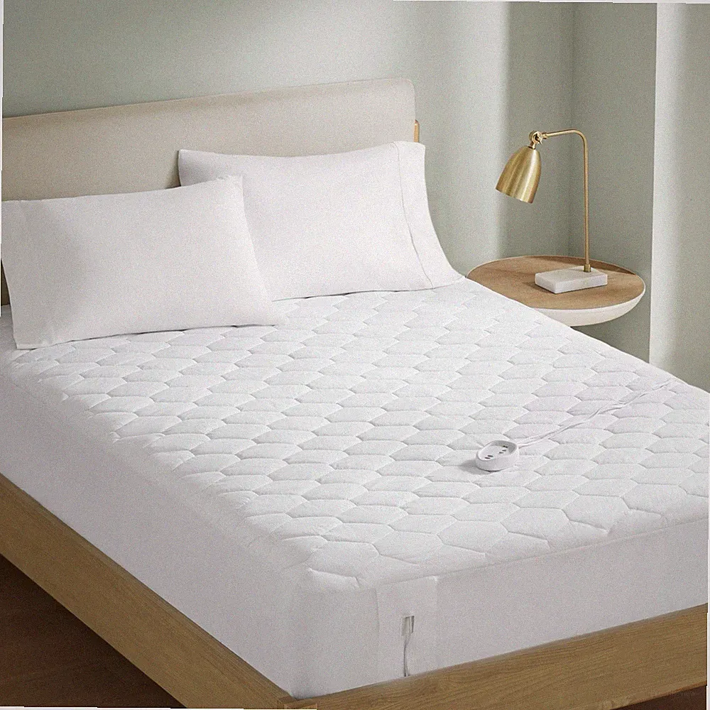 Serta Cotton Rich Queen Heated Mattress Pad. 5 Settings Two Controllers New