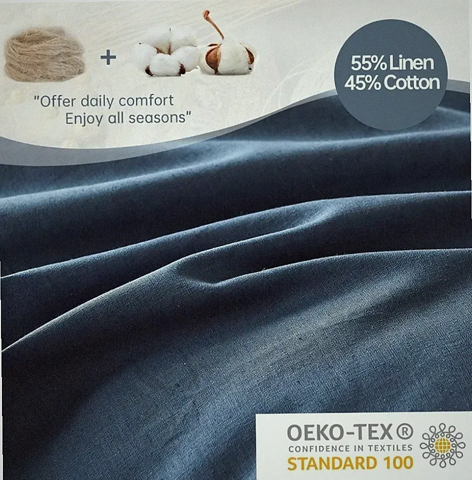 Simple Opulence Linen Cotton Blend Duvet Cover + 2 Cases Navy Blue Queen Size
