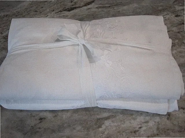 SIMPLY SHABBY CHIC Two (2) White Embroidered Linen Blend Twin Bed Skirts NEW