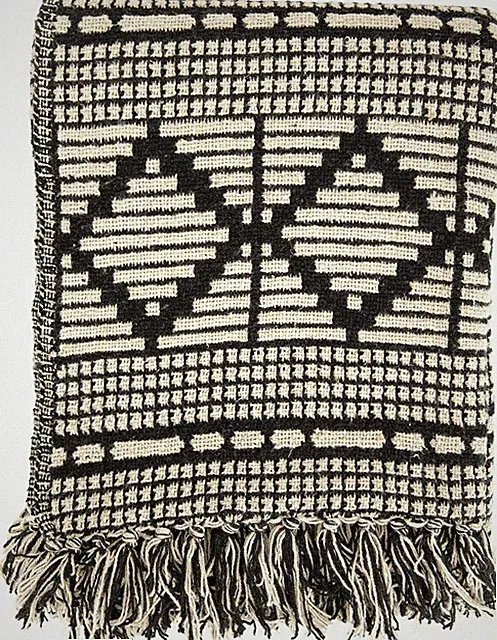 Soft Reclaimed Cotton Blend Throw with Diamond Pattern and Fringe, Black
