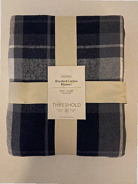 Threshold Brushed Cotton Blanket Blue Plaid - Full/Queen Size