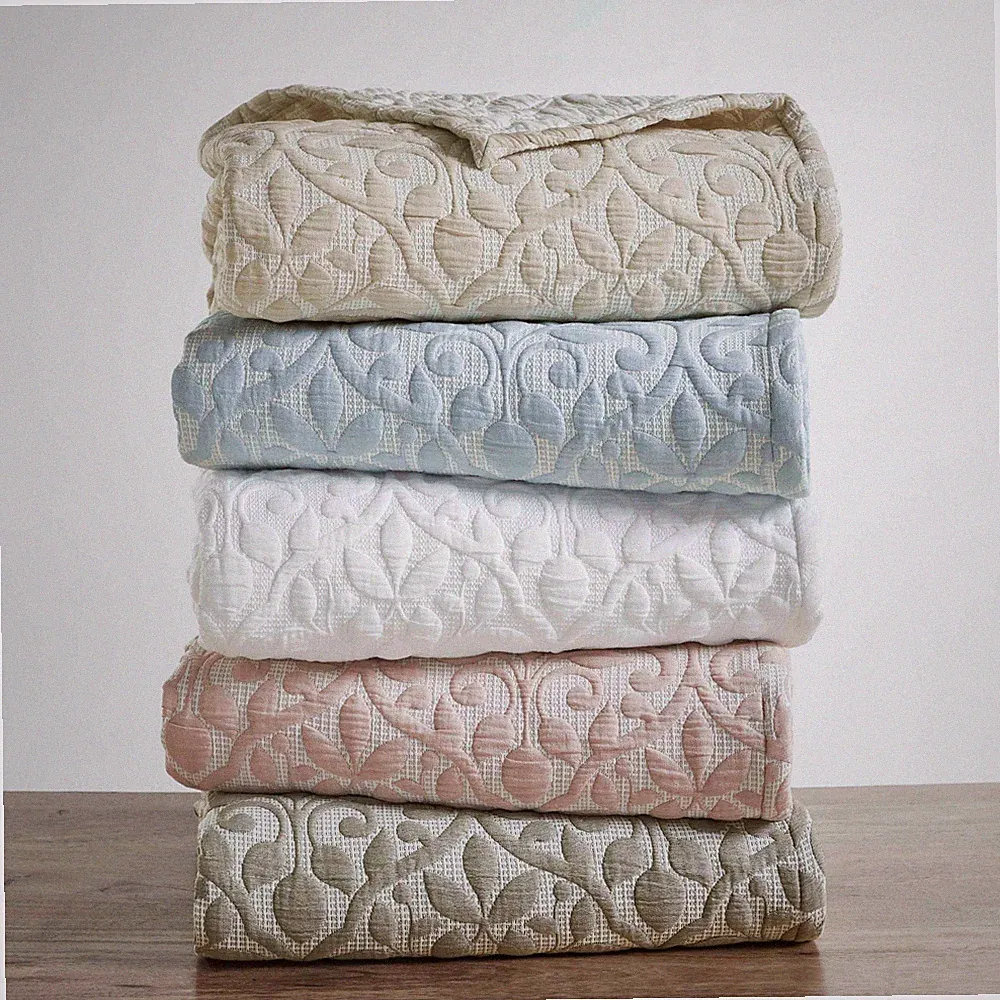 Vineyard Cotton Blend Medium Weight Matelasse Floral Woven Coverlet or Throws