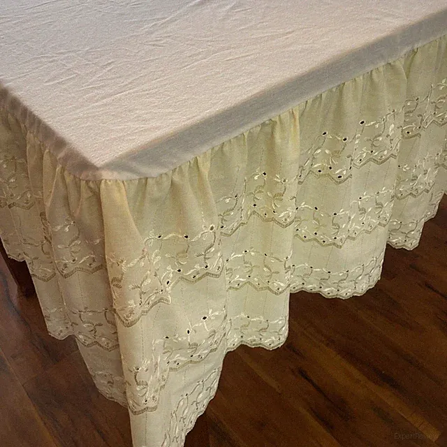 Vintage Embroidered Eyelet Dust Ruffle Bed Skirt King/Cal King Beige 14" Drop